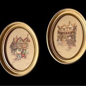 Vintage 1940’s Pr of prints Artist Clyde Cole titled “The Bell Hotel Tewkesbury”